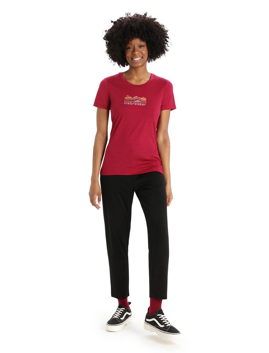 T Shirts Icebreaker Merino Tech Lite II Corta Sleeve Mountain Geology Femme Rose | FR 1609LISH